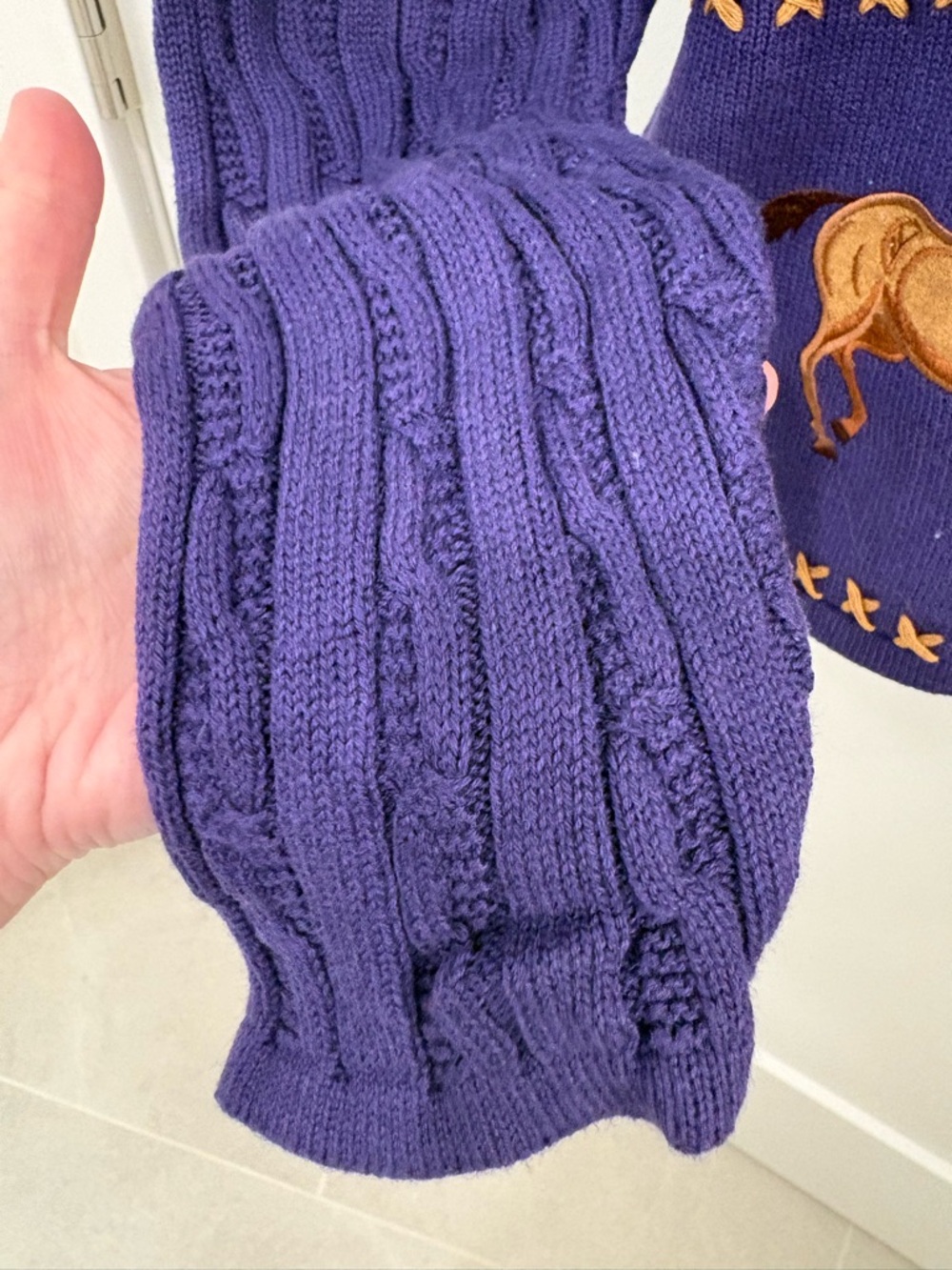 Vintage 90s Rod's Western Purple Cotton Cable Knit Equestrian Cardigan Sz Medium - Picture 8 of 13